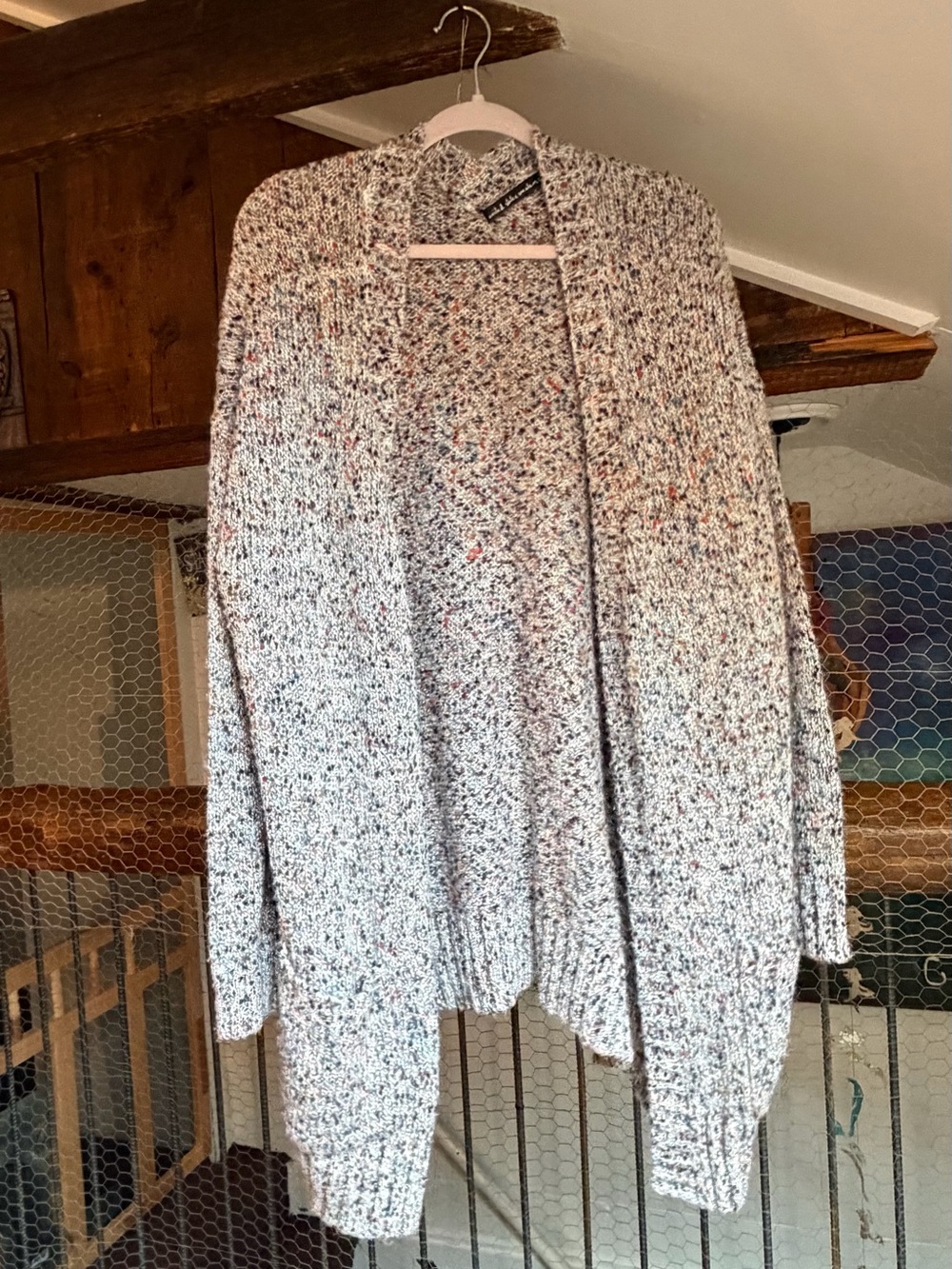 united states sweaters Cream Speckled Open-Front Cardigan